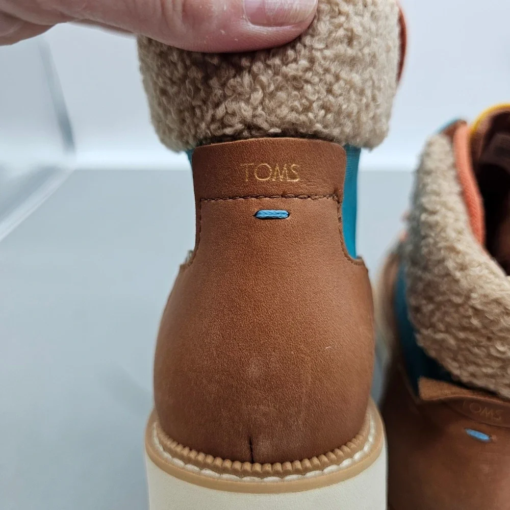 TOMS Mesa Waterproof Colorblock Boot Brown Teal Yellow Faux Shearling 10014157 7